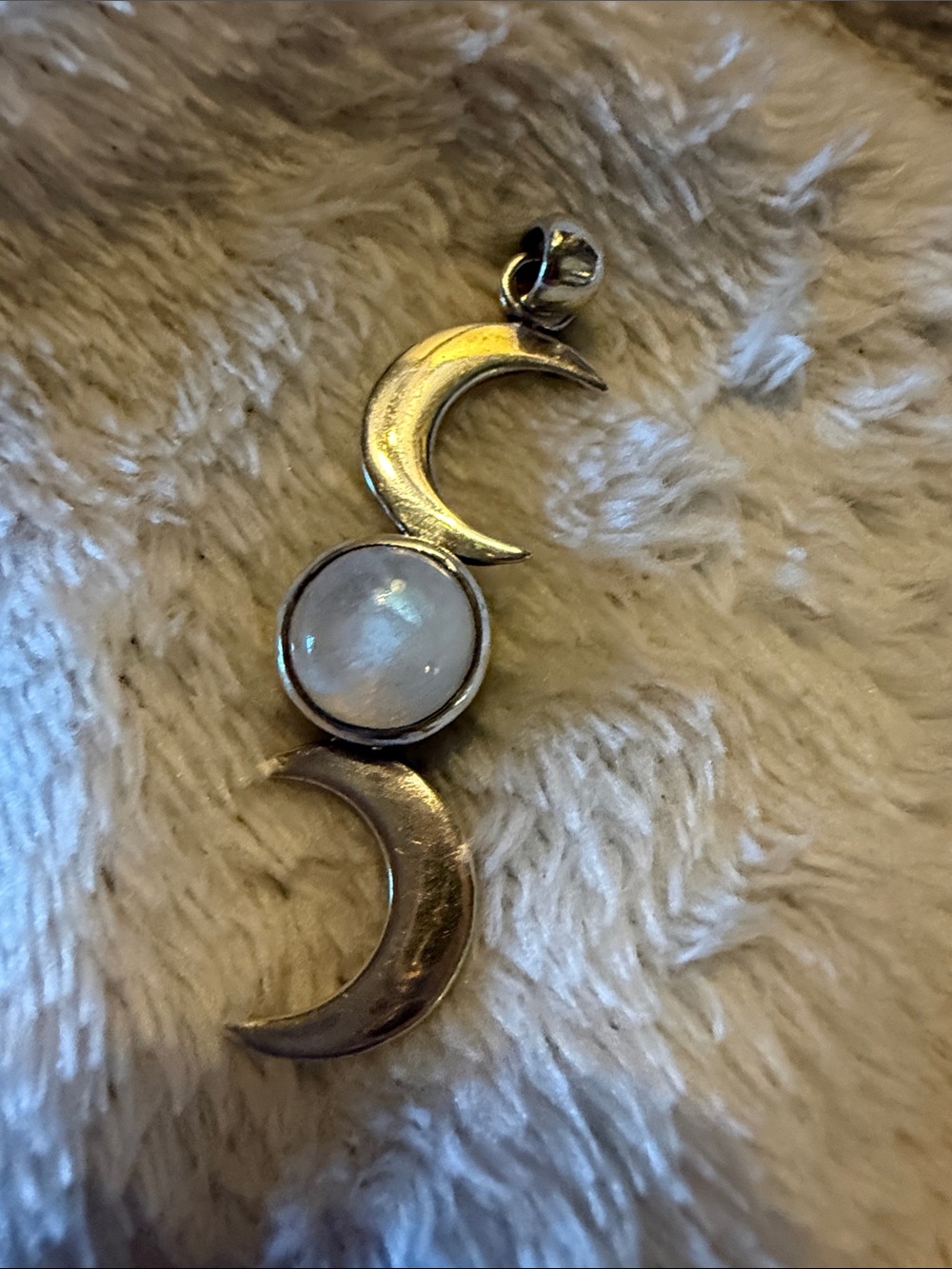 Sterling Silver Triple Moon Pendant with Rainbow Moonstone Gemstone